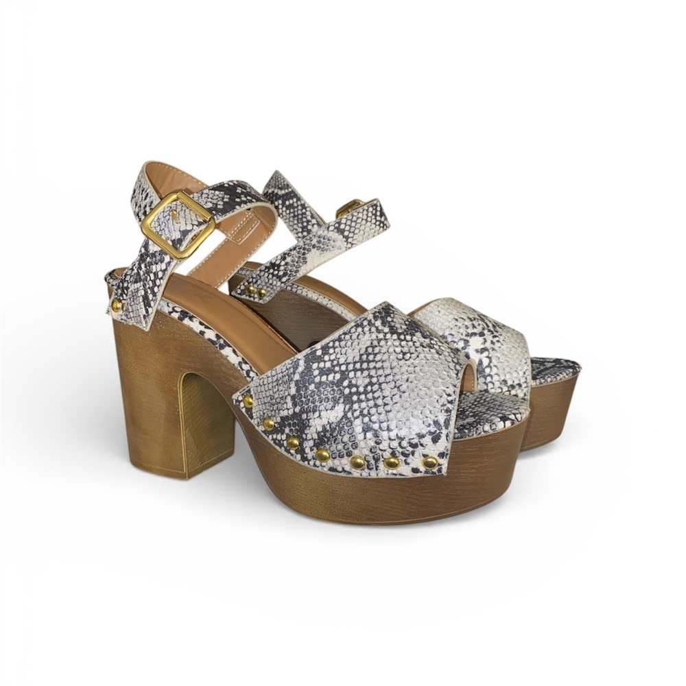 Women's Snakeskin Platform Sandals with Wood Block Heel